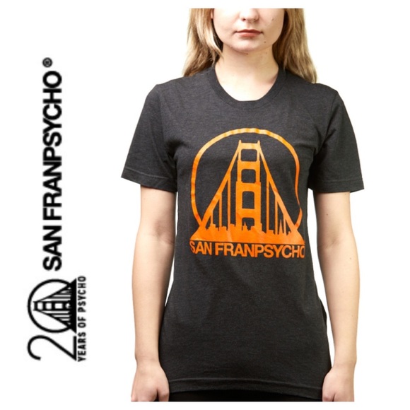 ➡️San FranPsycho Charcoal/Orange Tee Size Small - Picture 1 of 6